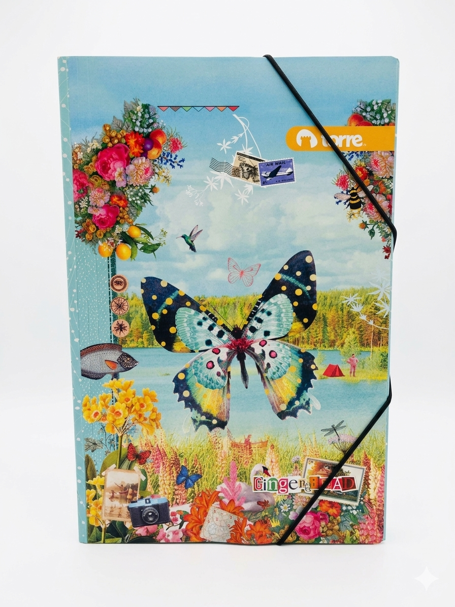 Carpeta Carton Con Elástico Mariposa Torre
