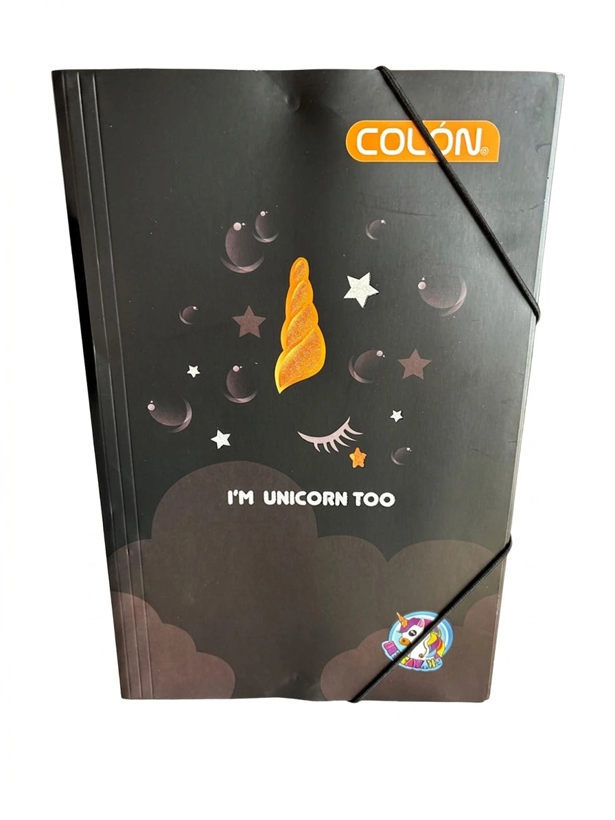 Carpeta Carton Con Elástico Black Unicorn Colón