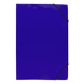 Carpeta de cartón azul oscuro con elástico, ideal para archivar documentos escolares y de oficina
