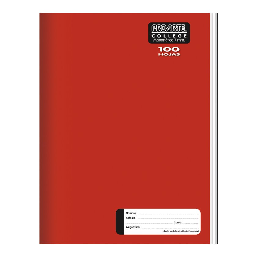 Cuaderno college de 100 hojas, cuadriculado 7mm, marca Proarte, ideal para uso escolar