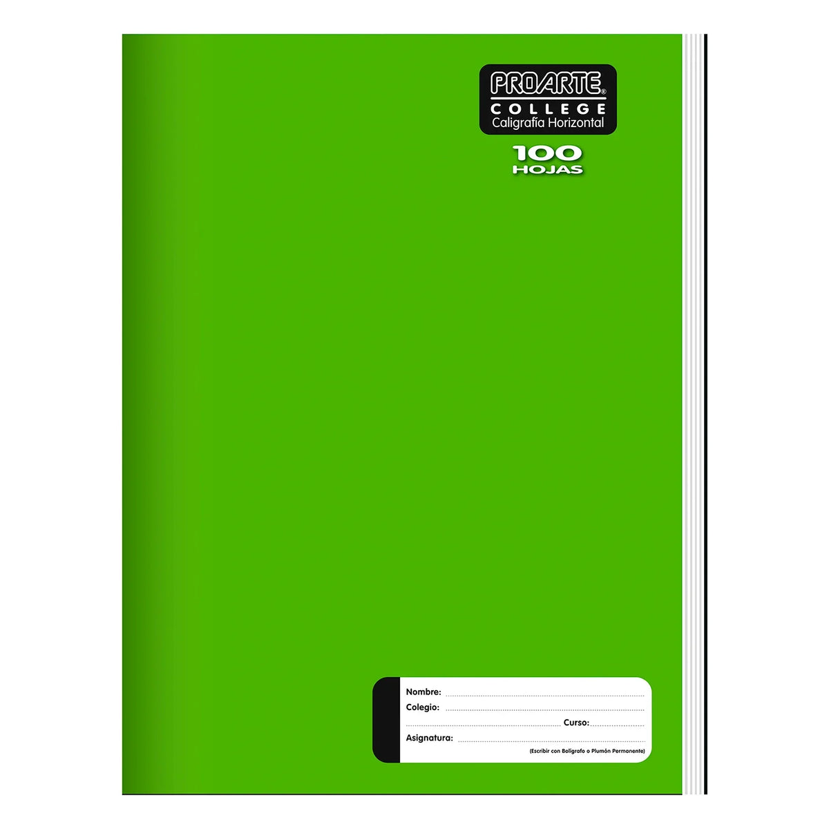 Cuaderno college caligrafía horizontal marca Proarte, ideal para uso escolar