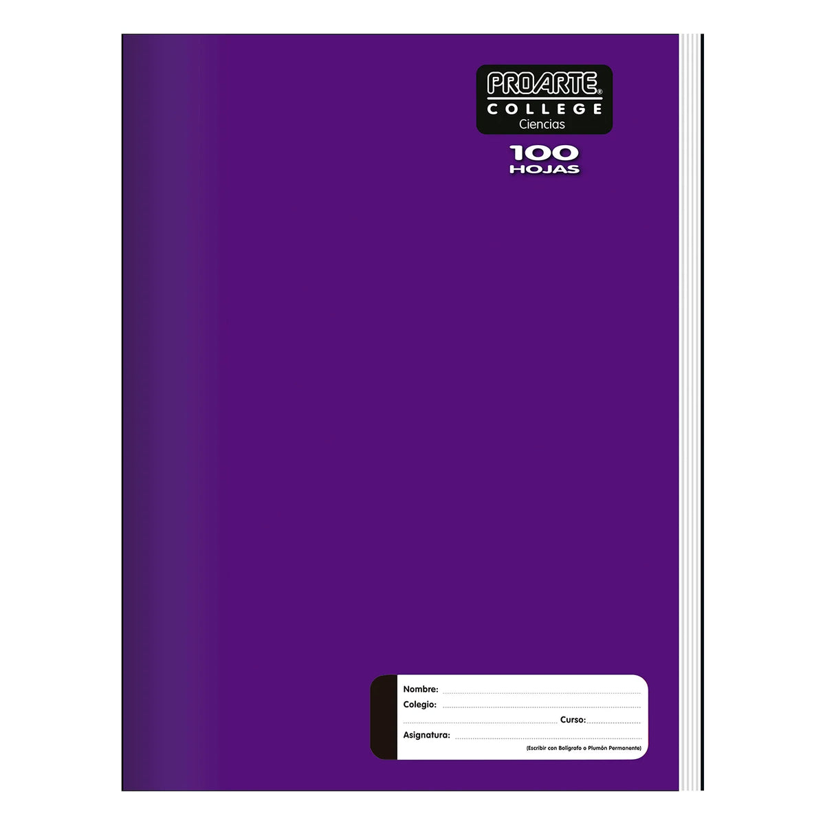 Cuaderno college de ciencias marca Proarte, mitad blanco y mitad líneas, ideal para uso escolar
