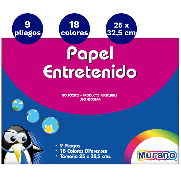Estuche Papel Entretenido 18 Diseños 9 Pliegos Murano