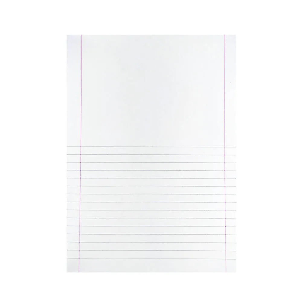 Hoja cuaderno college de ciencias marca Proarte, mitad blanco y mitad líneas, ideal para uso escolar
