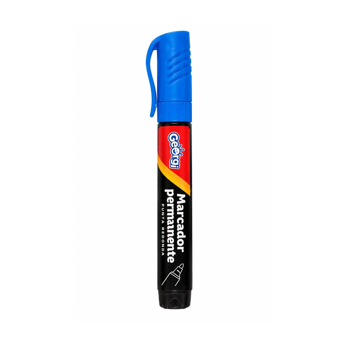 Marcador permanente punta redonda azul marca Georgi, ideal para marcar superficies de forma duradera