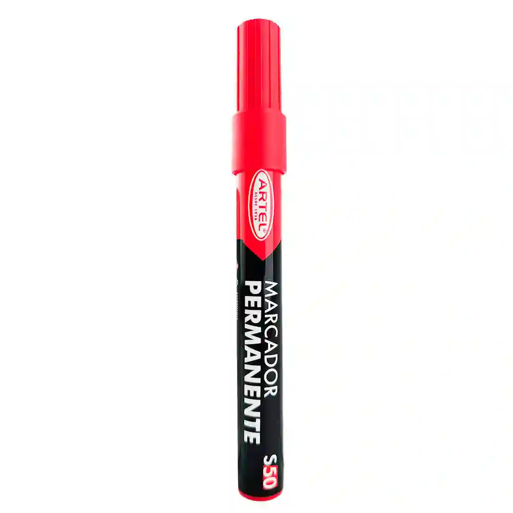 Marcador permanente punta redonda rojo marca Artel, ideal para marcar superficies de forma duradera