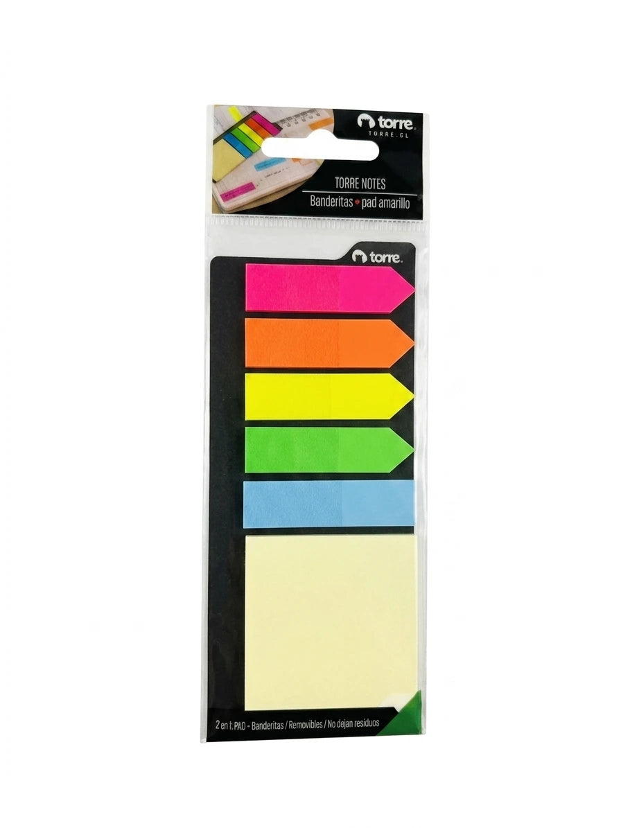 Notas Adhesivas (Post It) Banderitas distintos colores + pad amarillo Torre 