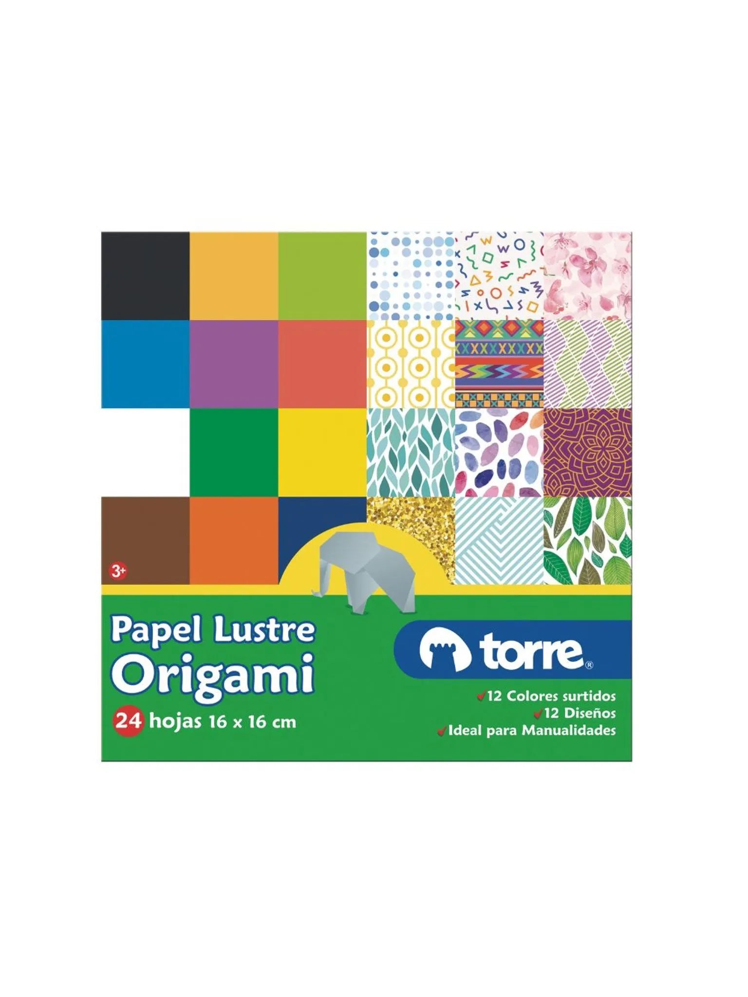 Papel Lustre Origami 12 Diseños 24 Hojas 16 X 16 cm Torre