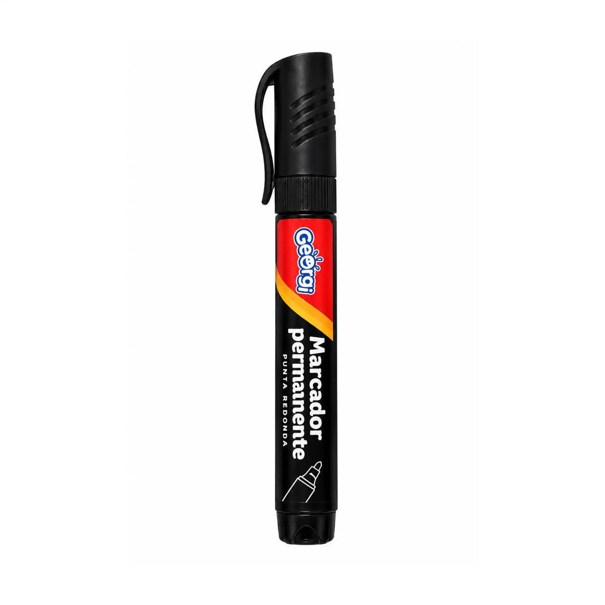 Marcador permanente punta redonda negro marca Georgi, ideal para marcar superficies de forma duradera
