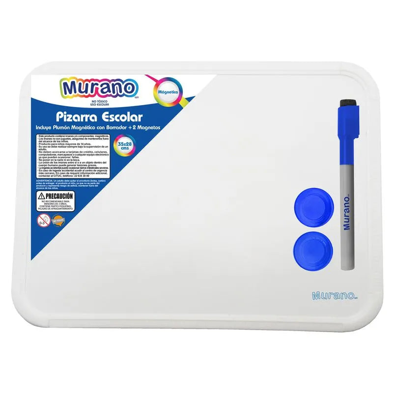 Pizarra escolar magnética Murano de 35x28 cm, incluye plumón y 2 imanes, ideal para uso escolar