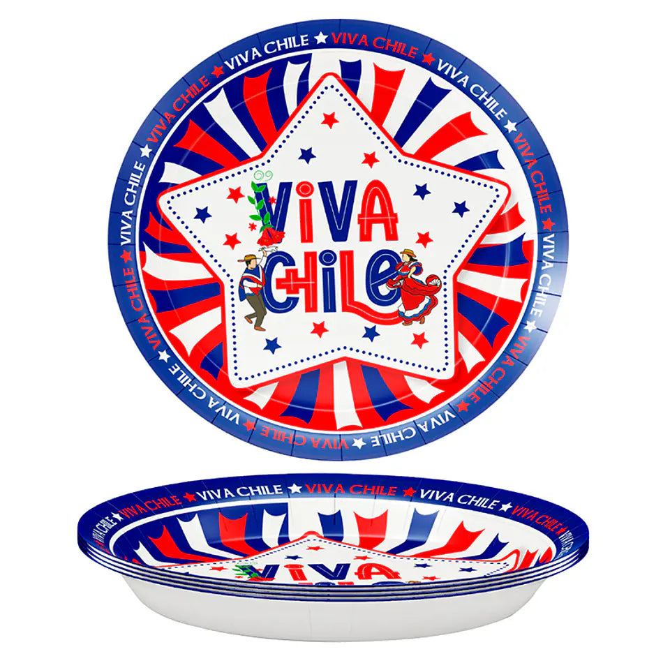 Platos desechables Viva Chile 6 piezas 18cm para Fiestas Patrias