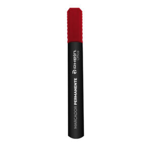 Plumón permanente rojo punta redonda marca Rhein, ideal para marcar superficies de forma duradera