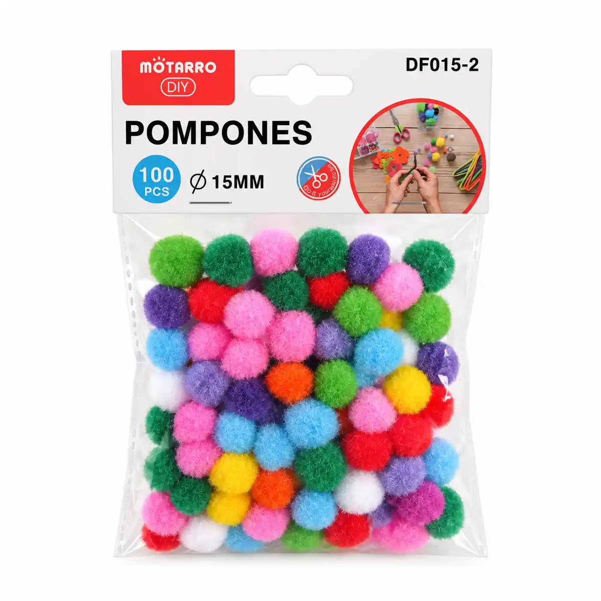Pompones de colores 15mm pack 100 unidades