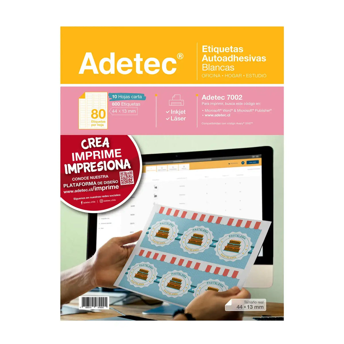 Etiquetas autoadhesivas blancas Adetec, 800 unidades de 44x13mm, ref. 7002, para organización y etiquetado