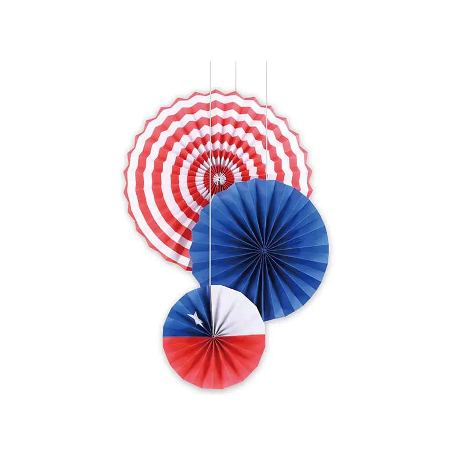 Set de abanicos papel colores Chile 20cm 30cm 40cm Fiestas Patrias