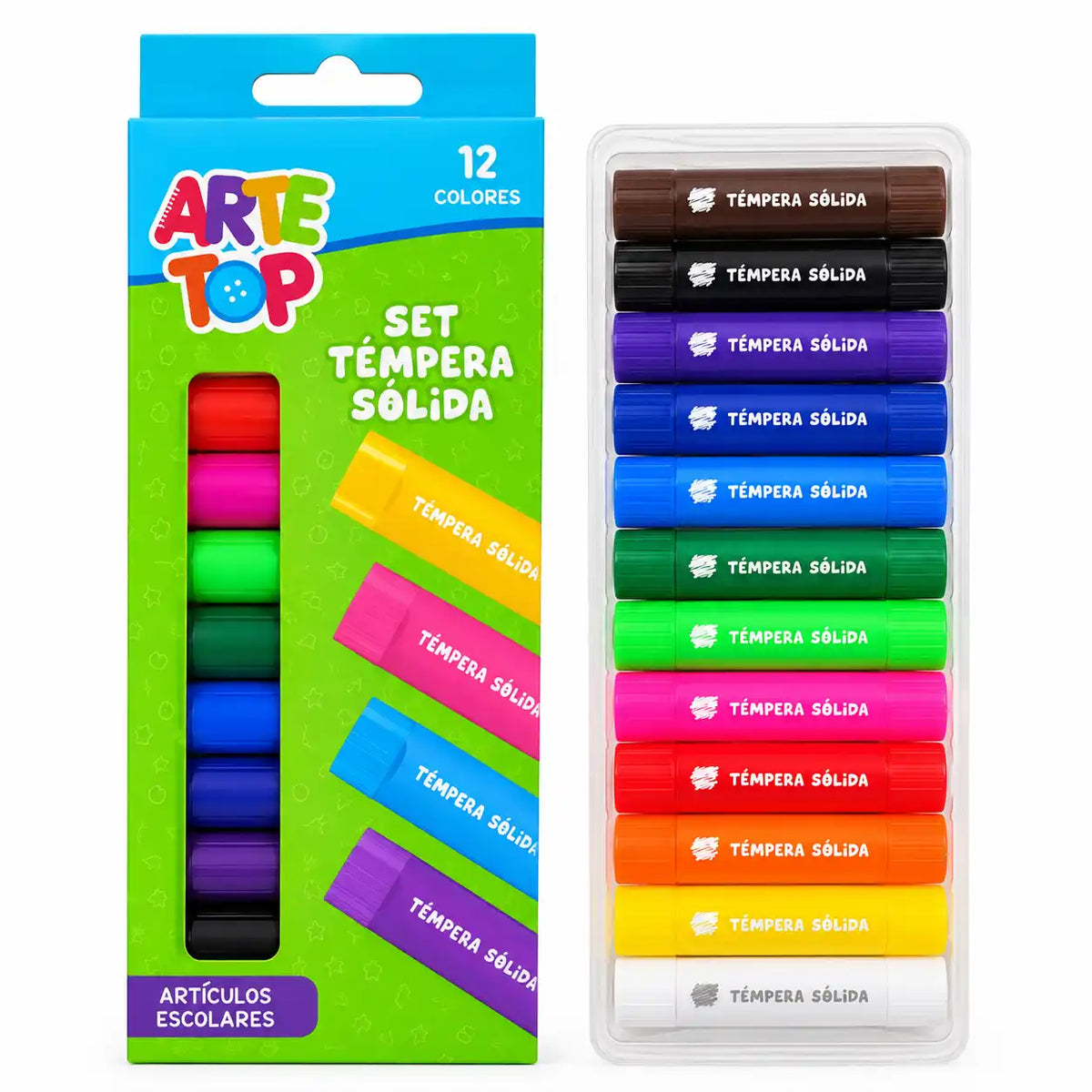 Témpera Sólida 12 Colores Arte Top