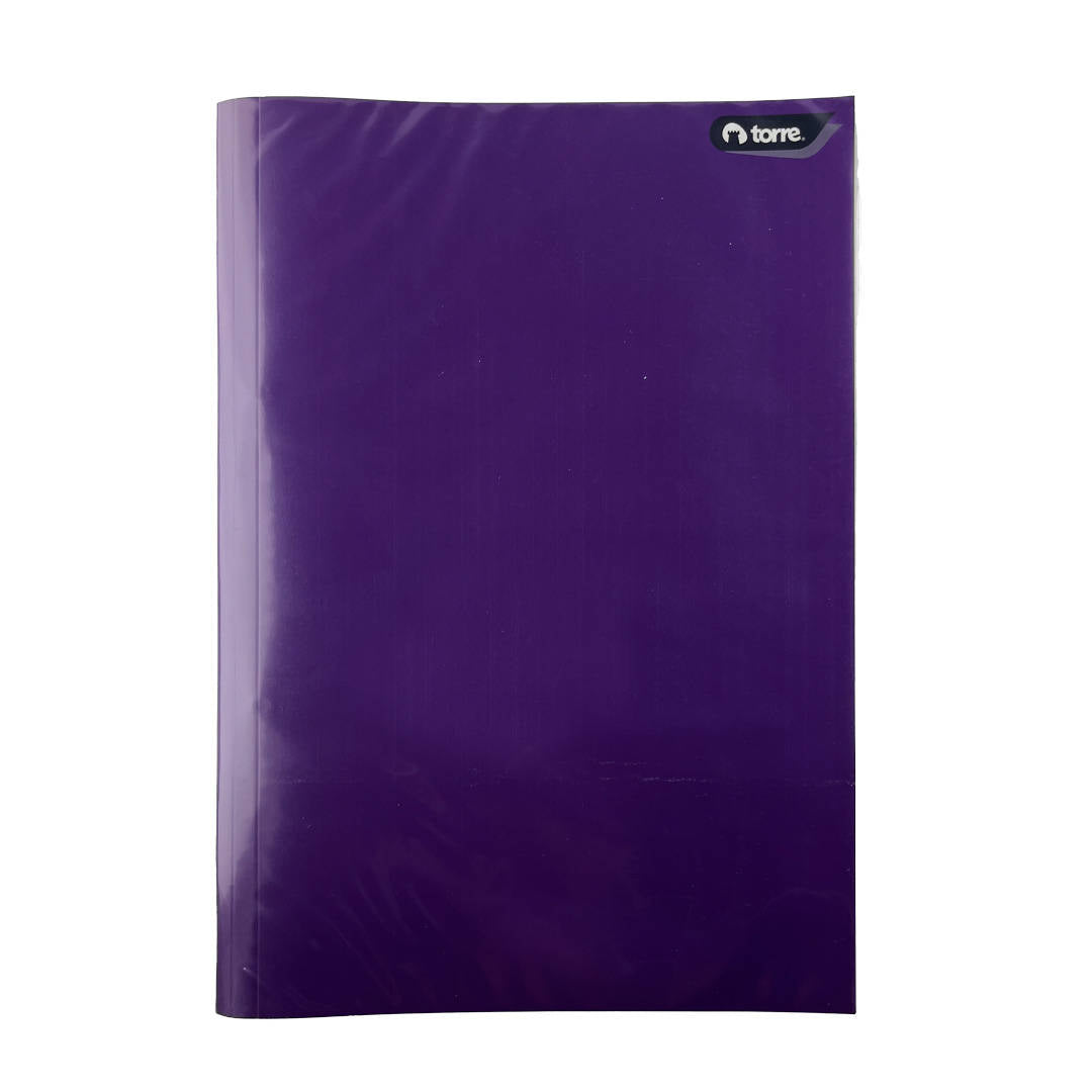 Carpeta plastificada acoclip tamaño oficio morado, marca Torre, ideal para uso escolar y de oficina