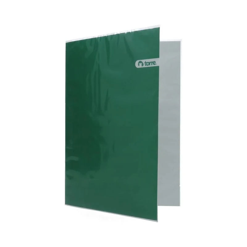 Carpeta plastificada acoclip tamaño oficio verde, marca Torre, ideal para uso escolar y de oficina