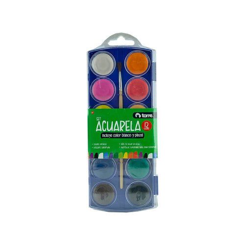 Acuarela 12 Colores + Pincel Torre 
