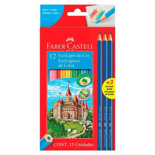 Lápices 12 colores + 3 gráfitos Faber Castell