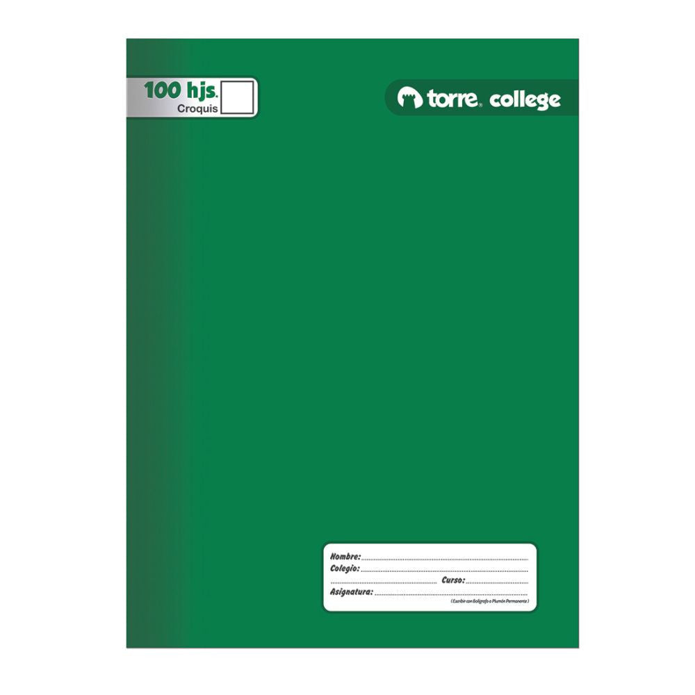 Cuaderno College Liso 100Hjs Croquis Torre
