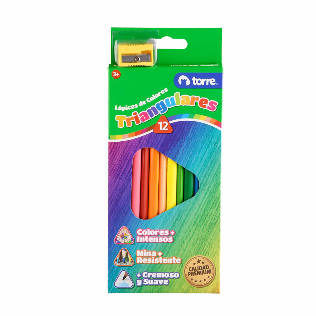 Lápices De Colores Triangulares + Sacapuntas Torre
