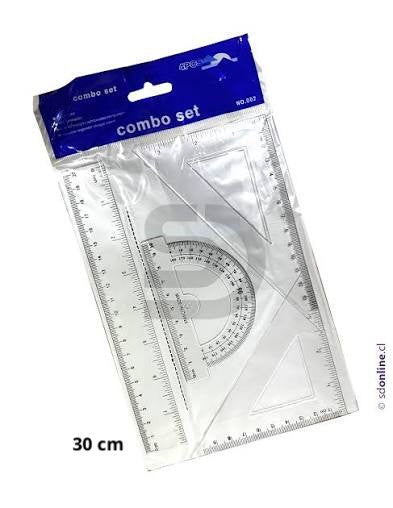 Set Geometría 2 escuadras, 1 transportador, 1 regla 30 cm