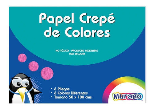 Estuche Papel Crepé de Colores 6 Pliegos Murano 
