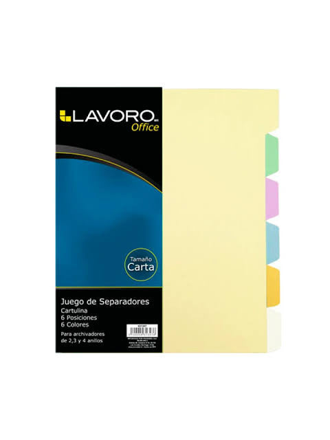Separador Carta 6 Divisiones 6 Colores Lavoro