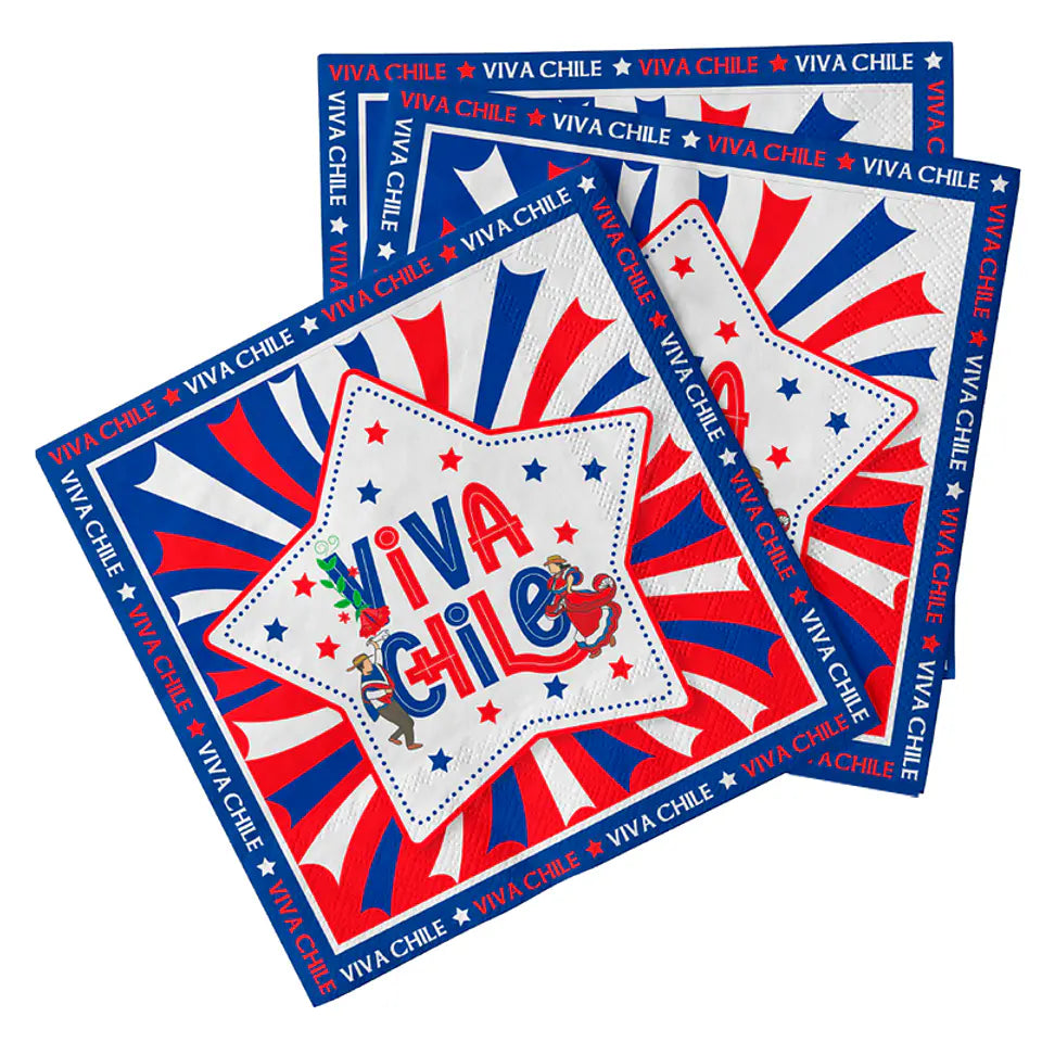 Servilletas Viva Chile 16cm diseño estrella pack 16 unidades