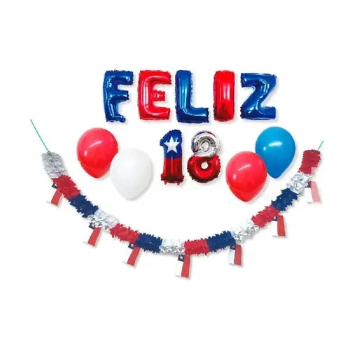 Set de globos metálicos Fiestas Patrias Feliz 18 pack 12 unidades